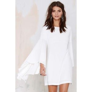 Nasty Gal White V-Neck Sheer Bell Sleeve Dress